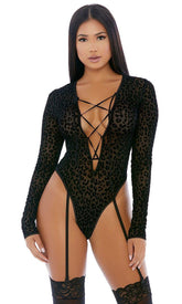 Black Feline Lustful Long Sleeve Teddy Areous